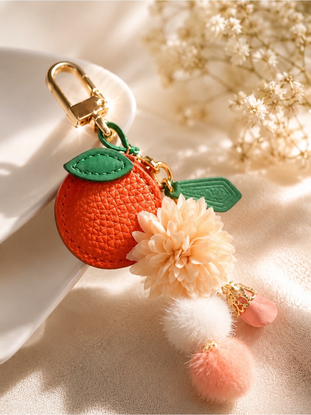 🍊 Orange Blossom Purse Charm / Keychain | Handmade Floral Bag Charm